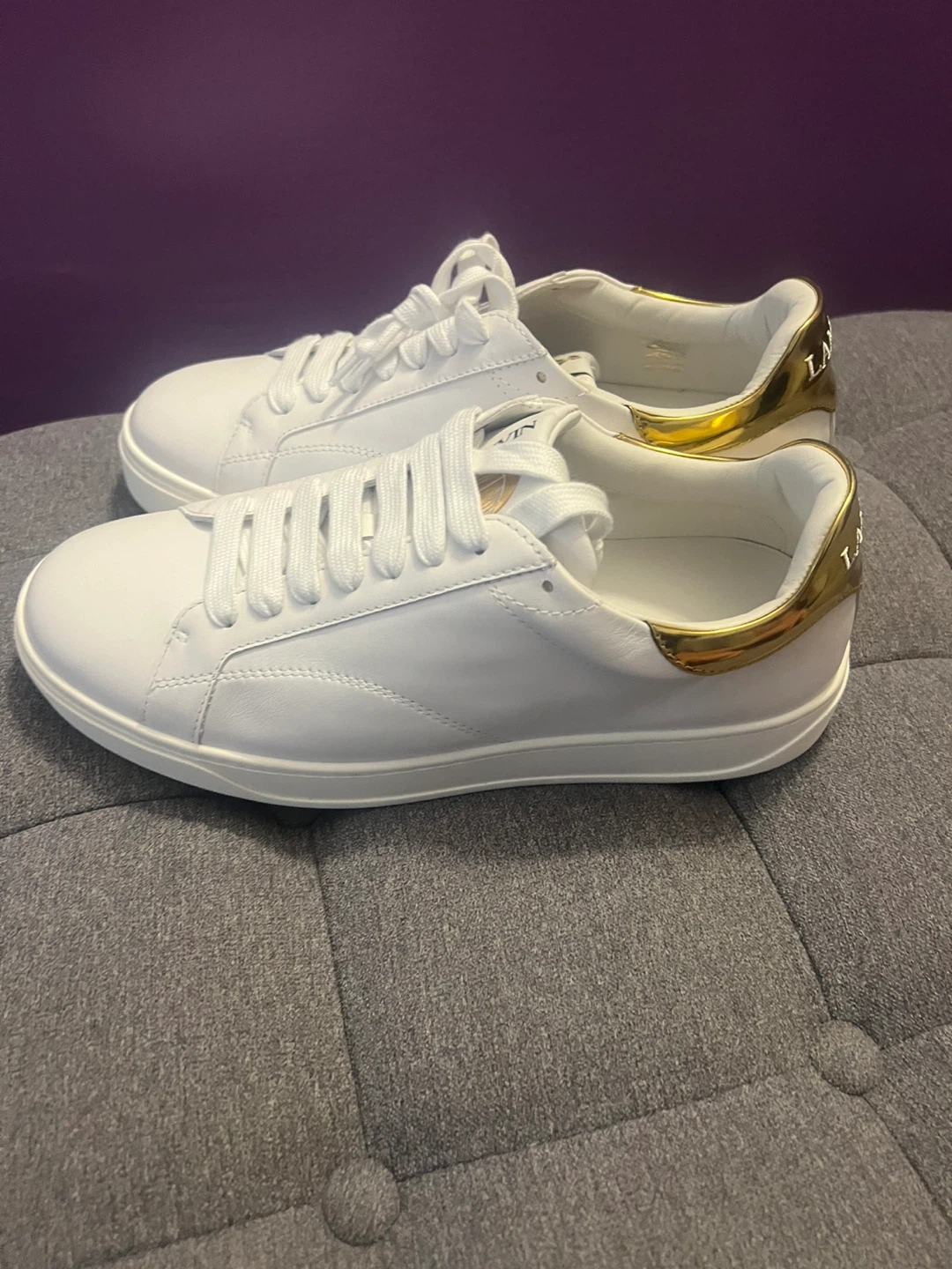 Lanvin White Leather Low Top Sneakers with Gold Heel Detail - photo 5