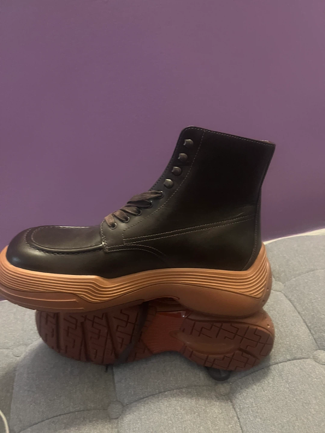 Lanvin Brown Leather Lace-Up Boots