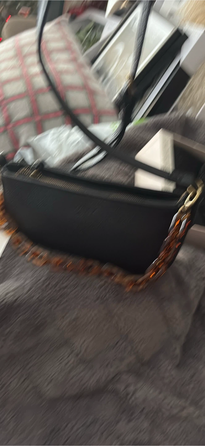 Lucky Brand Black Leather Shoulder Bag with Tortoise Chain