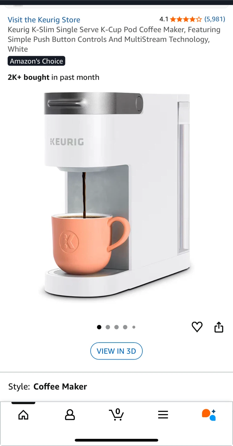 Keurig K-Slim Single Serve K-Cup Coffee Maker, White