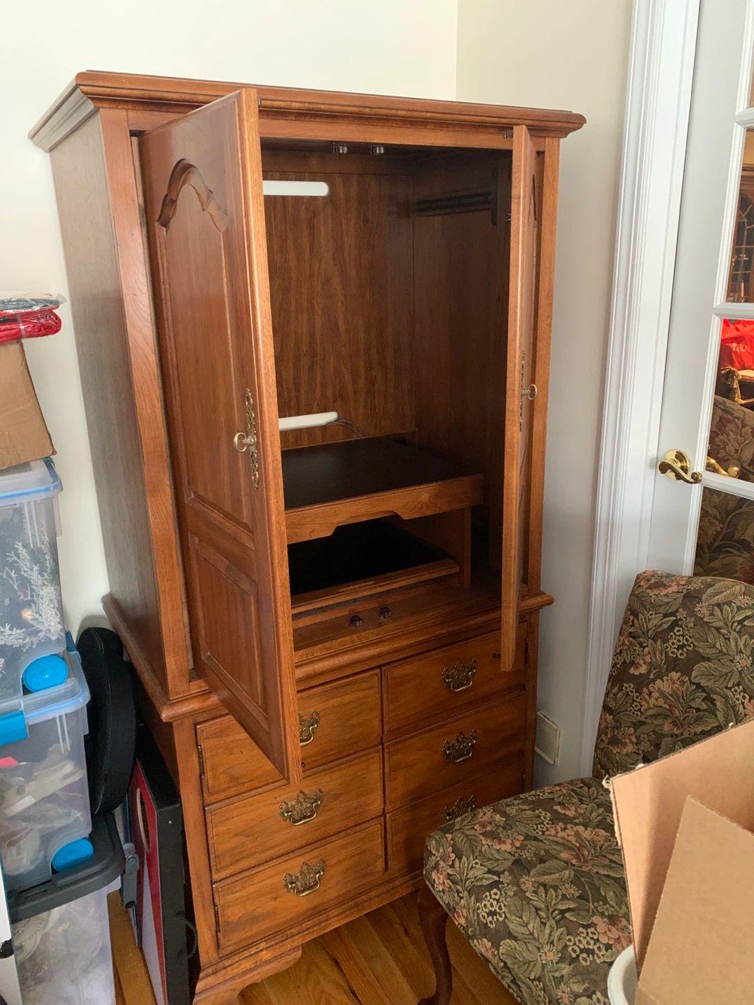 Vintage Wooden Armoire Dresser with Drawers