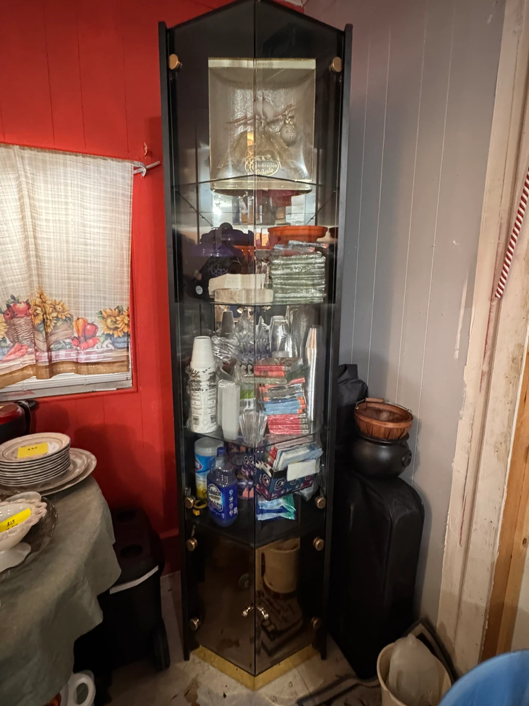 Valentines Sale! Corner Display Cabinet with Glass Shelves