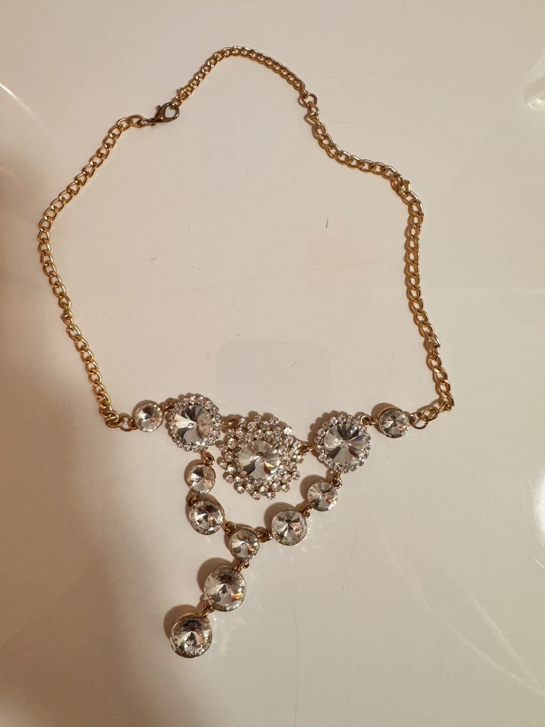 Gold-tone Rhinestone Statement Necklace