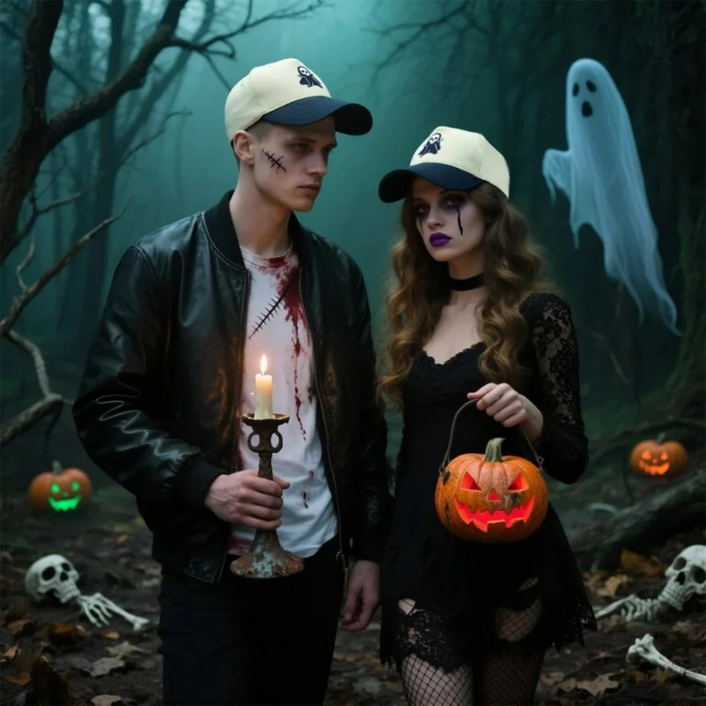 Cream and Black Embroidered Ghost Cap - photo 3