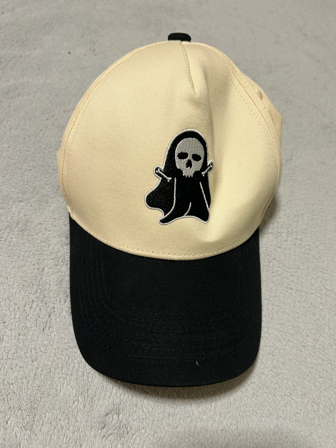 Cream and Black Embroidered Ghost Cap
