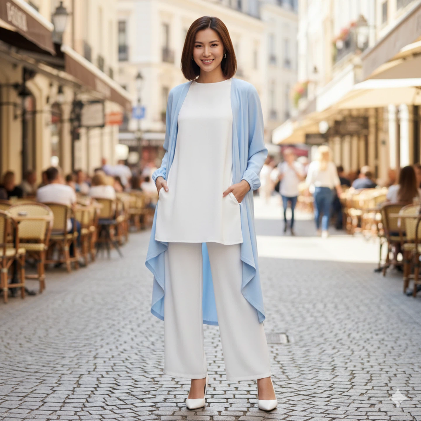 Light Blue Open Front Long Cardigan