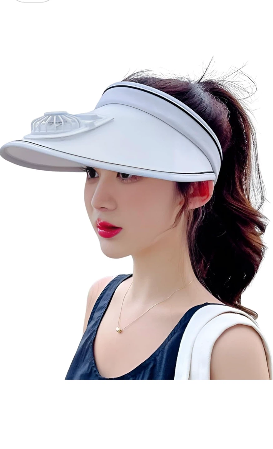 JINGXI FANCAP White Sun Visor with USB Fan