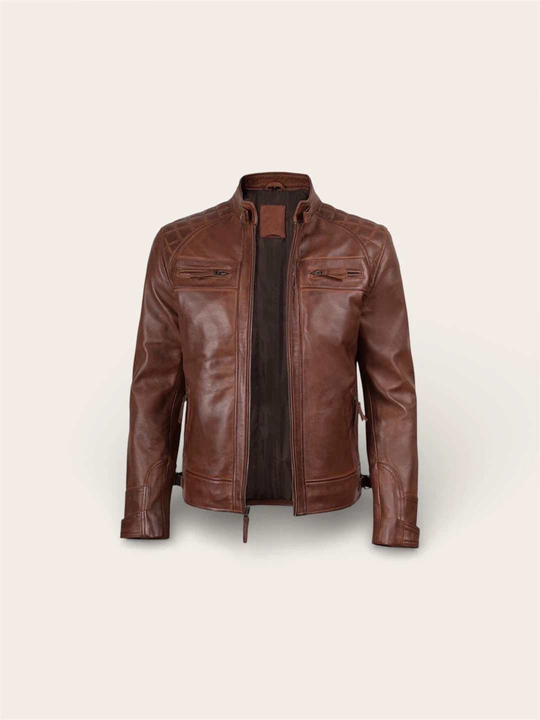 Brown Leather Cafe Racer Jacket
