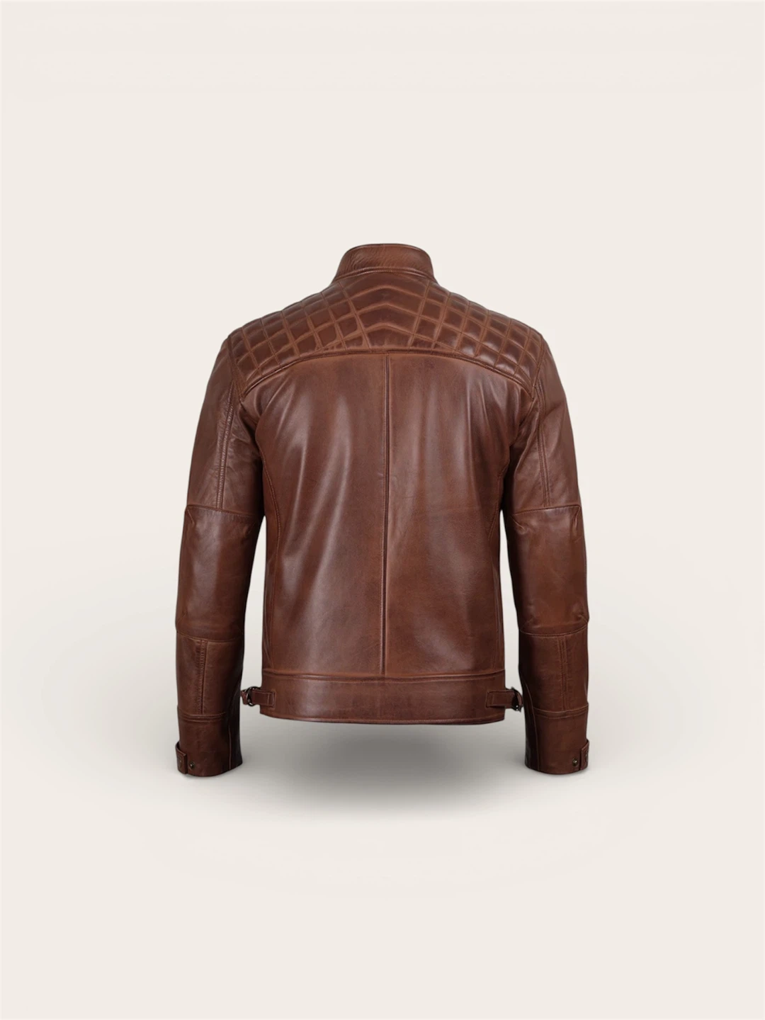 Brown Leather Cafe Racer Jacket - photo 5