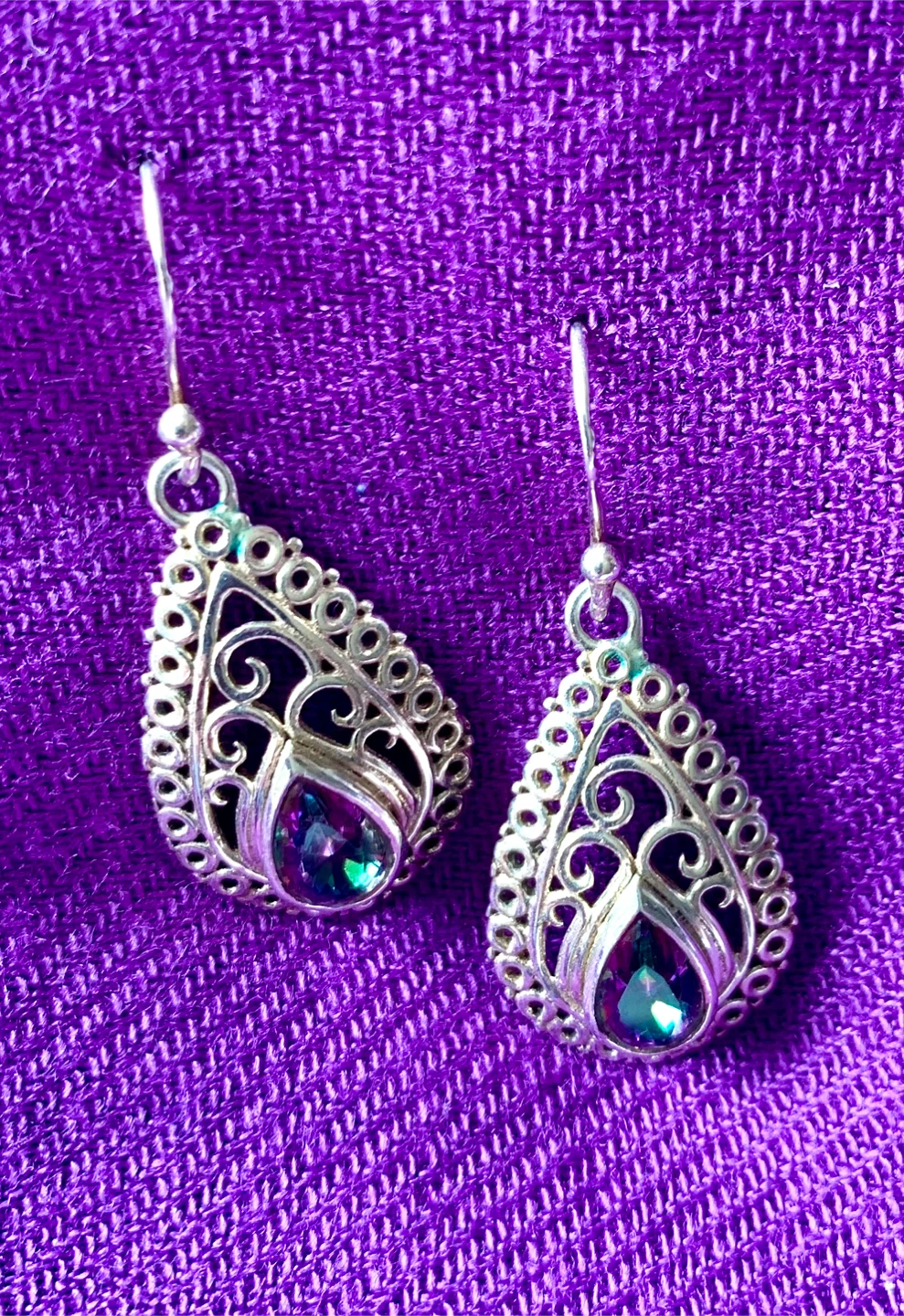 Silver Teardrop Earrings with Amethyst Gemstone