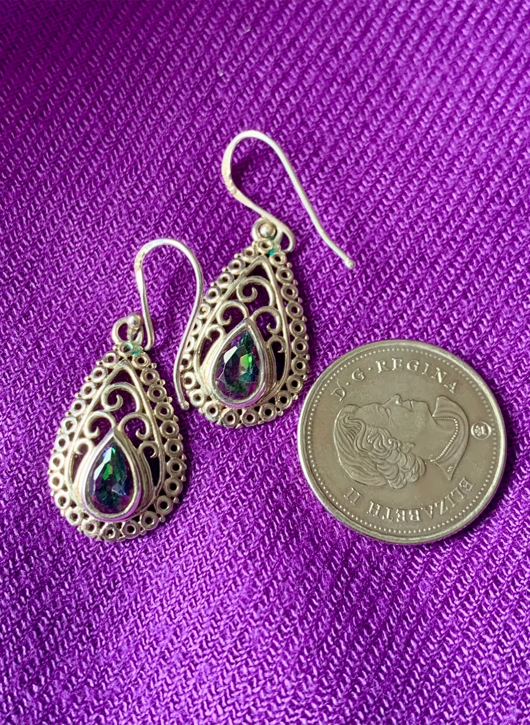 Silver Teardrop Earrings with Amethyst Gemstone - photo 2