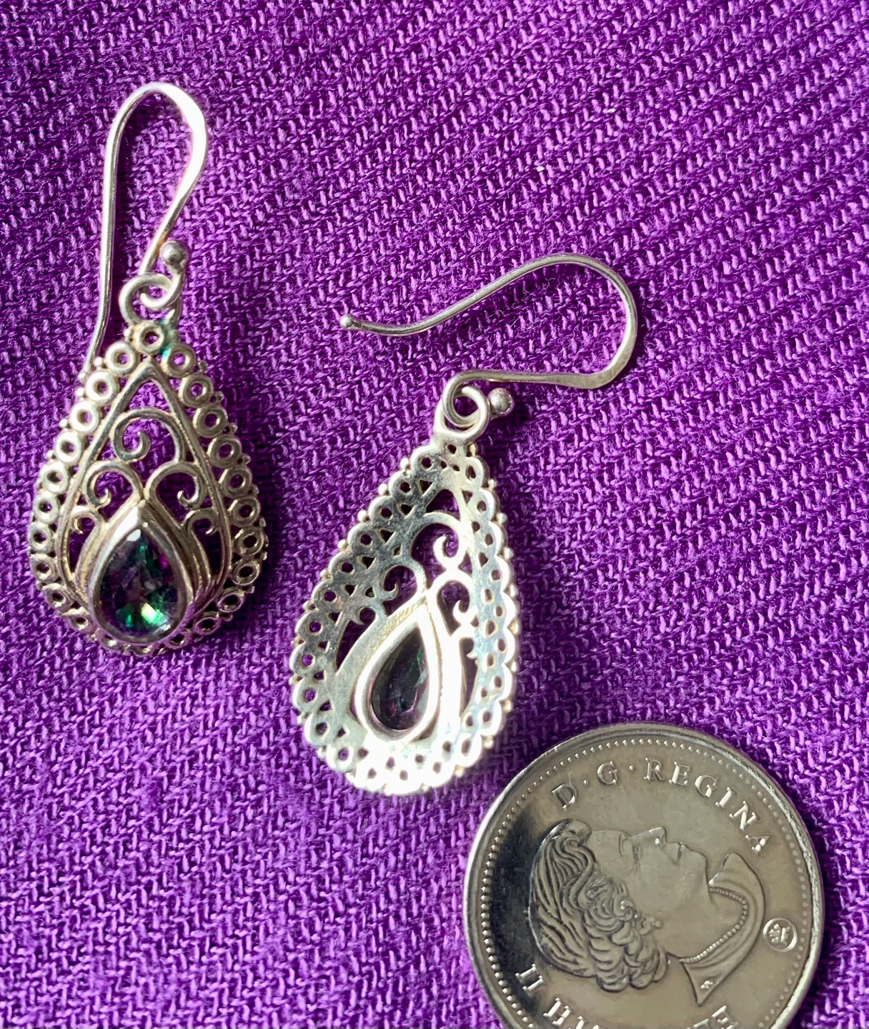 Silver Teardrop Earrings with Amethyst Gemstone - photo 3