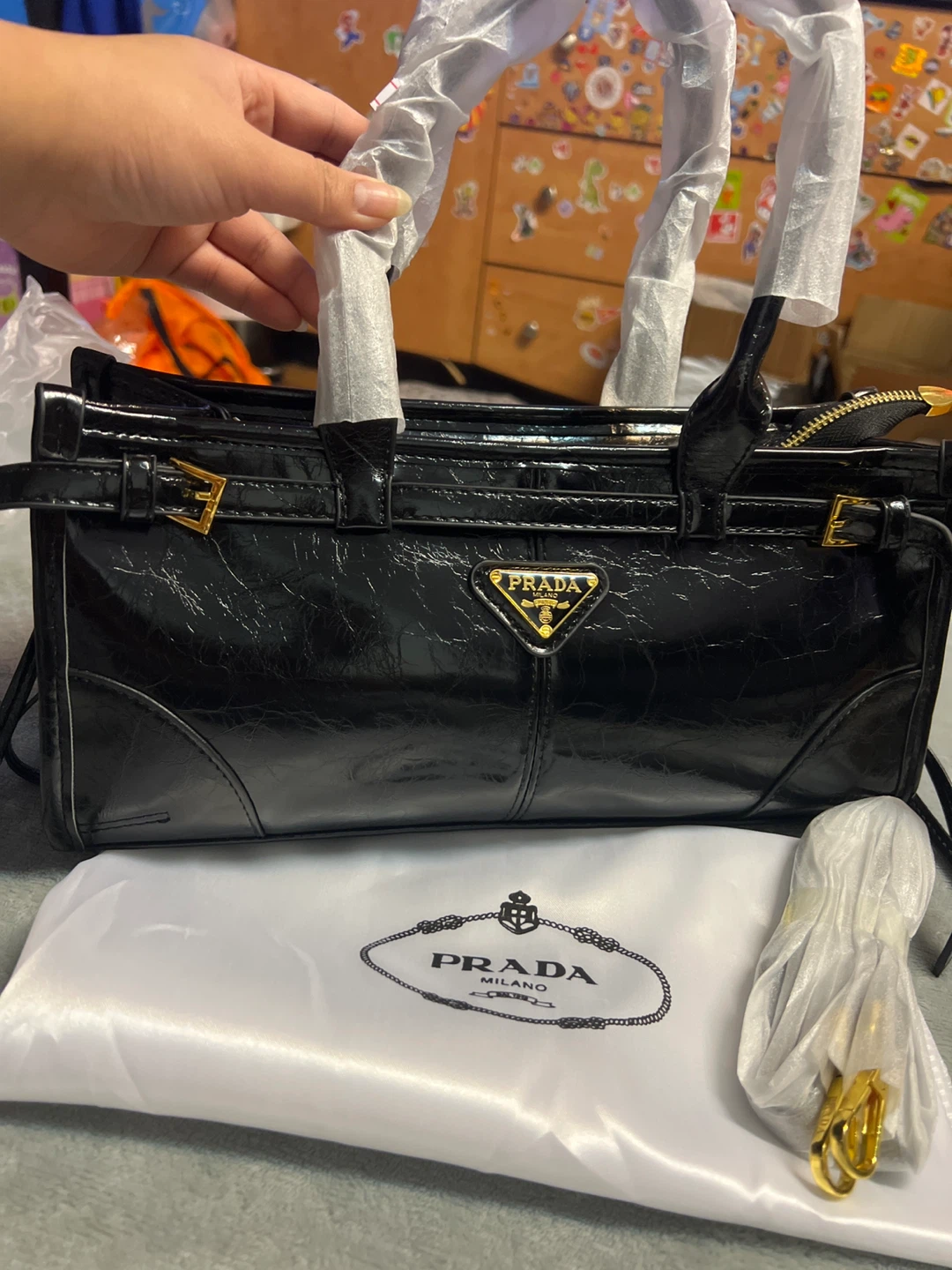 Prada Black Patent Leather Top Handle Bag