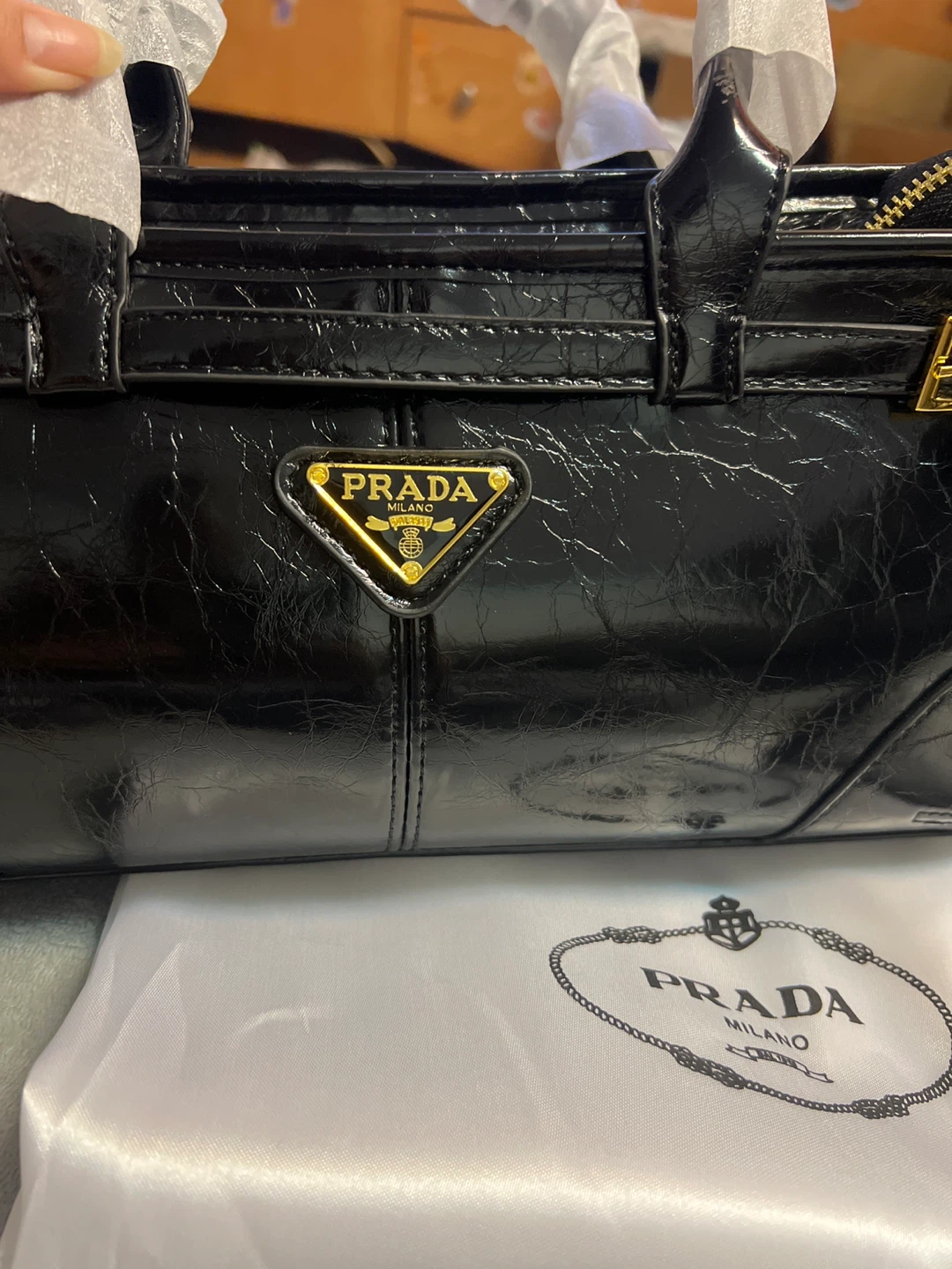Prada Black Patent Leather Top Handle Bag - photo 2