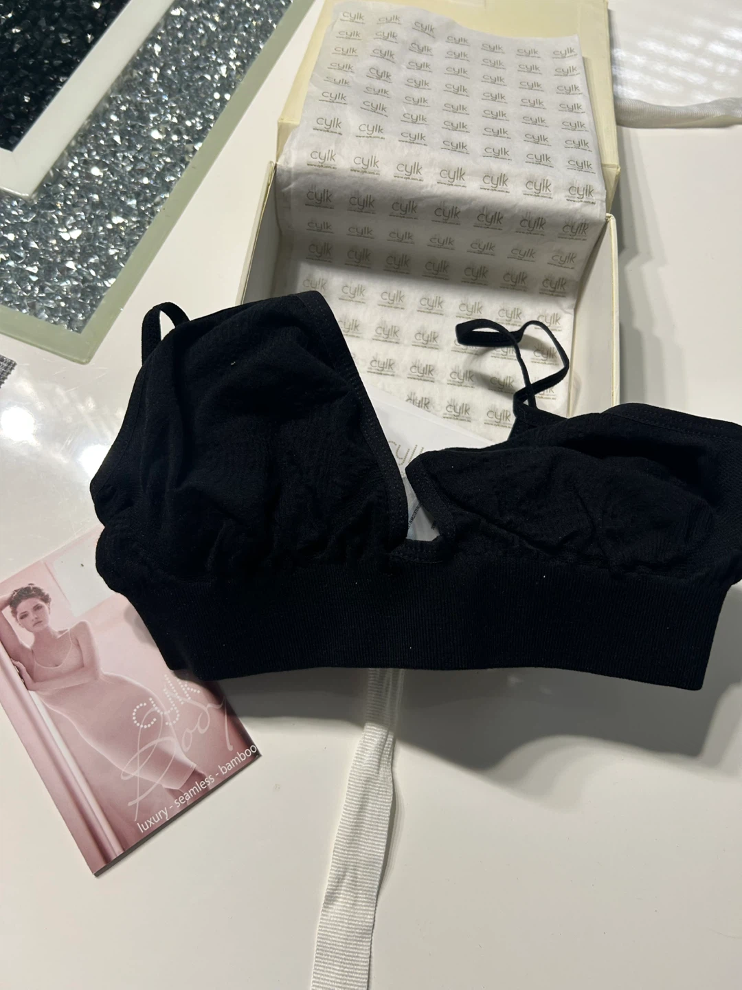 Cylk Bamboo Blend Seamless Triangle Cup Bralet - Black - Size S - photo 4