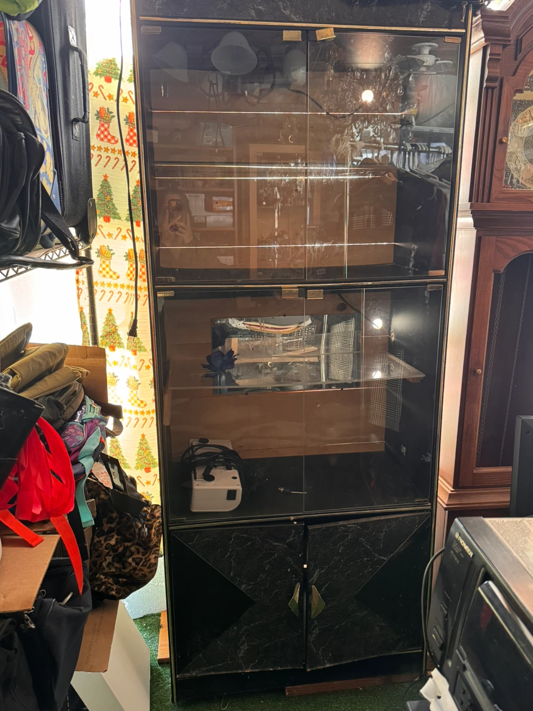 Black Curio Cabinet with Glass Doors and Shelves