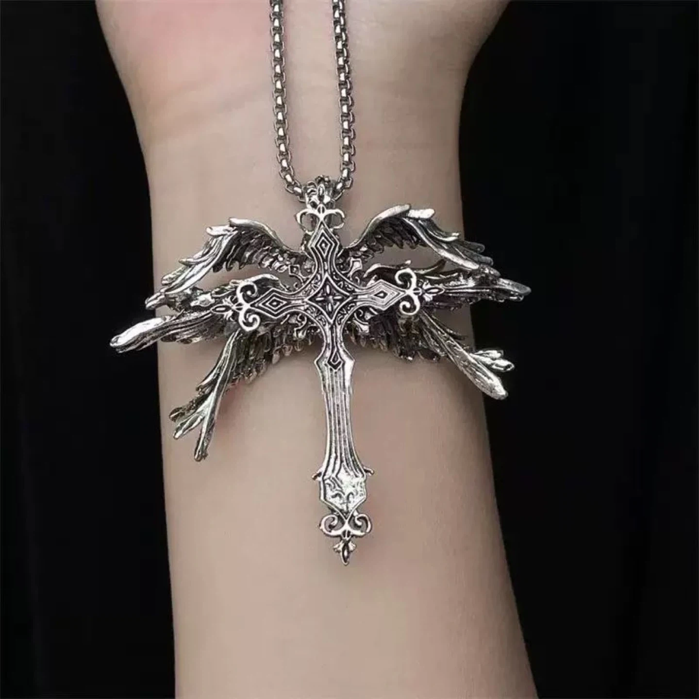 Winged Cross Pendant Necklace