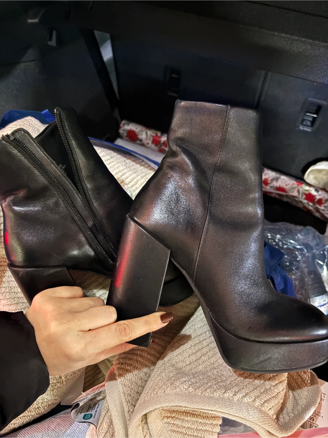 Black Leather Platform Ankle Boots Size 7.5