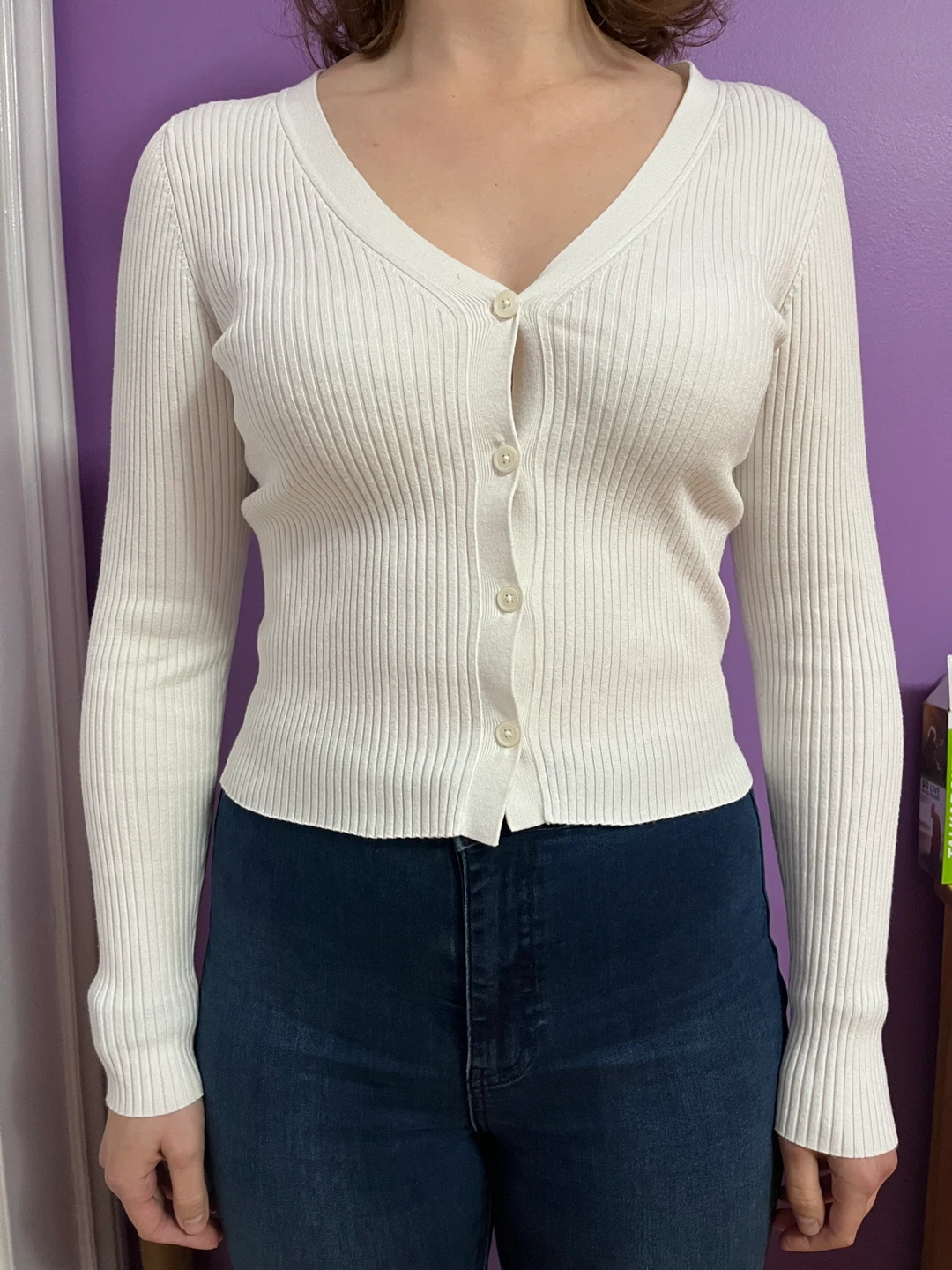 Aritzia Wilfred Ribbed Cardigan in White, Size S