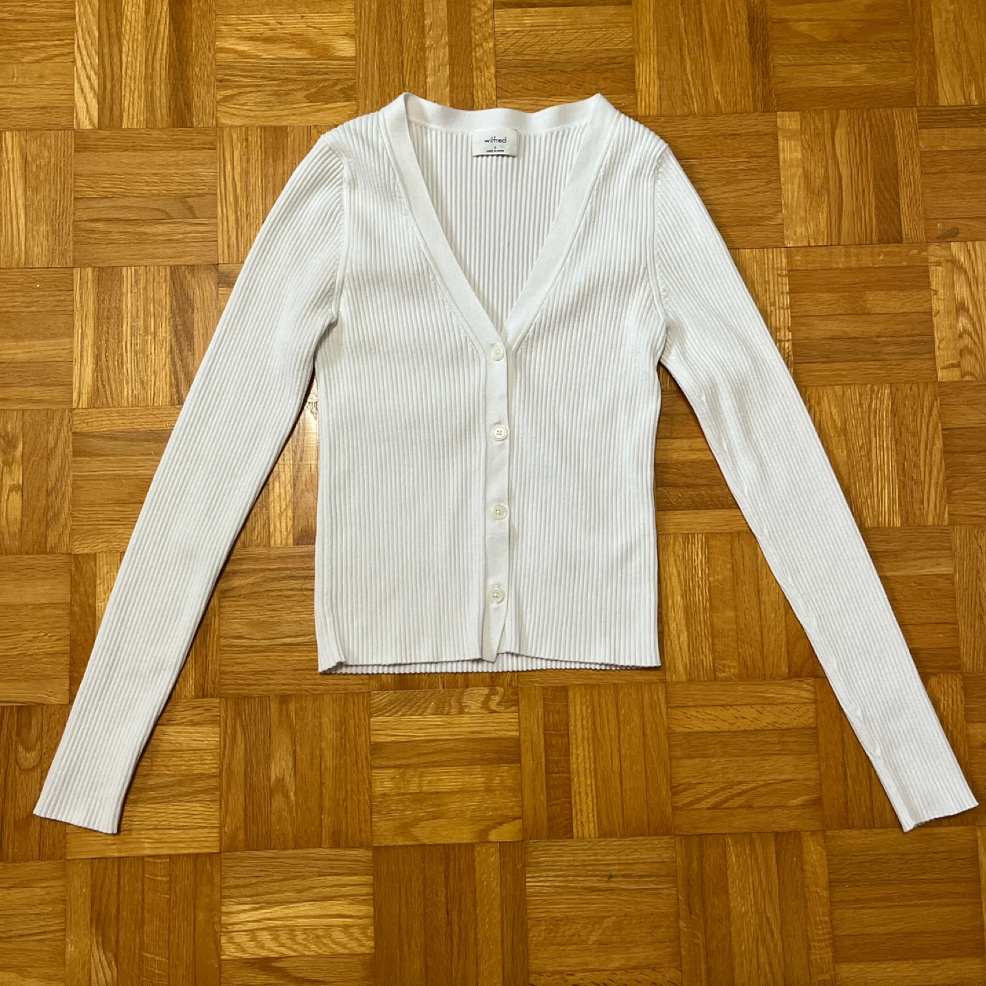 Aritzia Wilfred Ribbed Cardigan in White, Size S - photo 2
