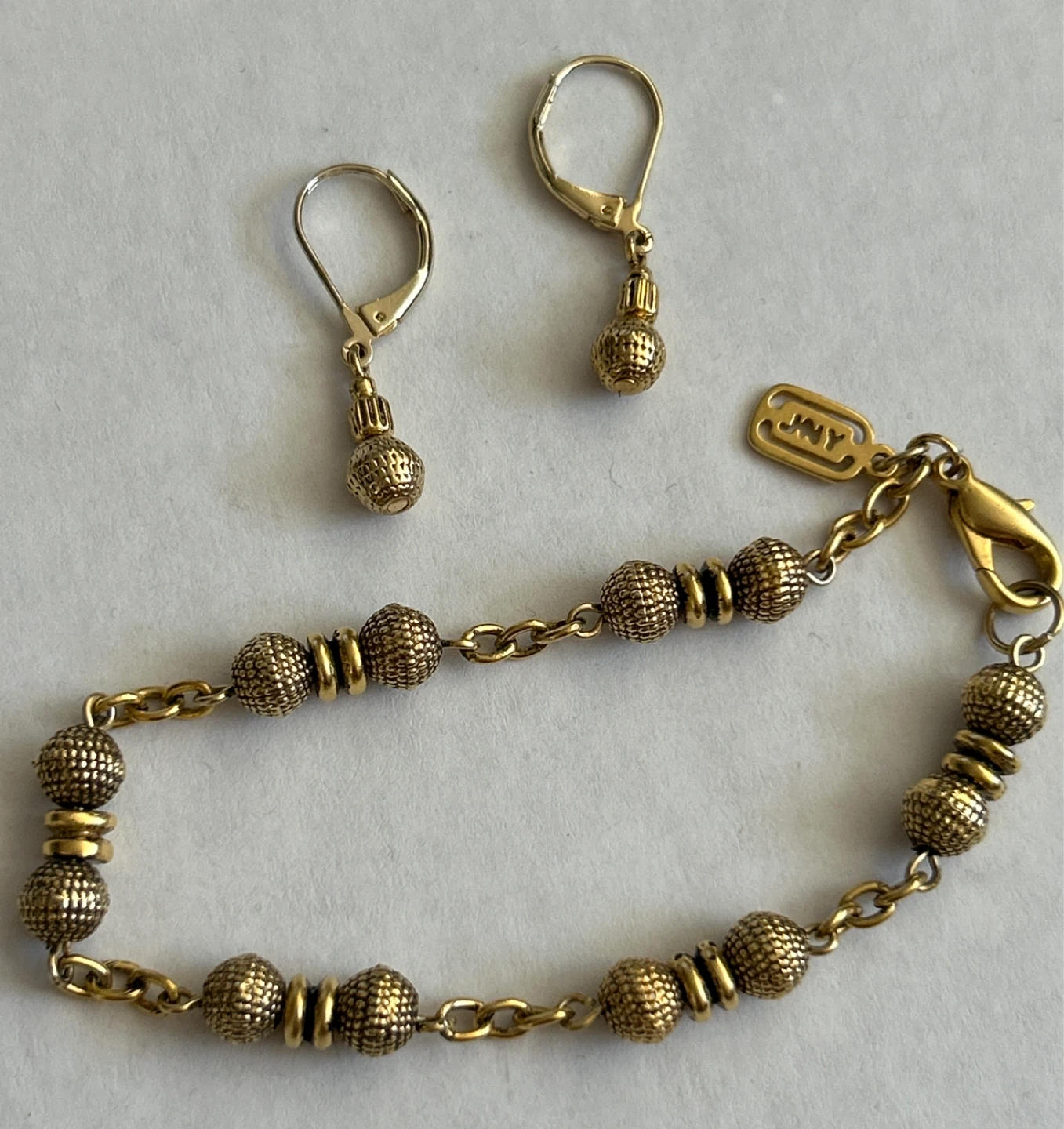 Jones New York-Gold Tone Beaded Bracelet and Dangle Earrings Set