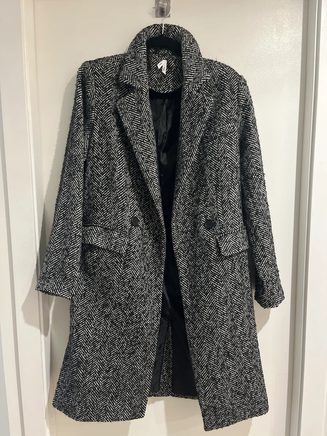 Black and White Herringbone Pea Coat  from Plenty- Small