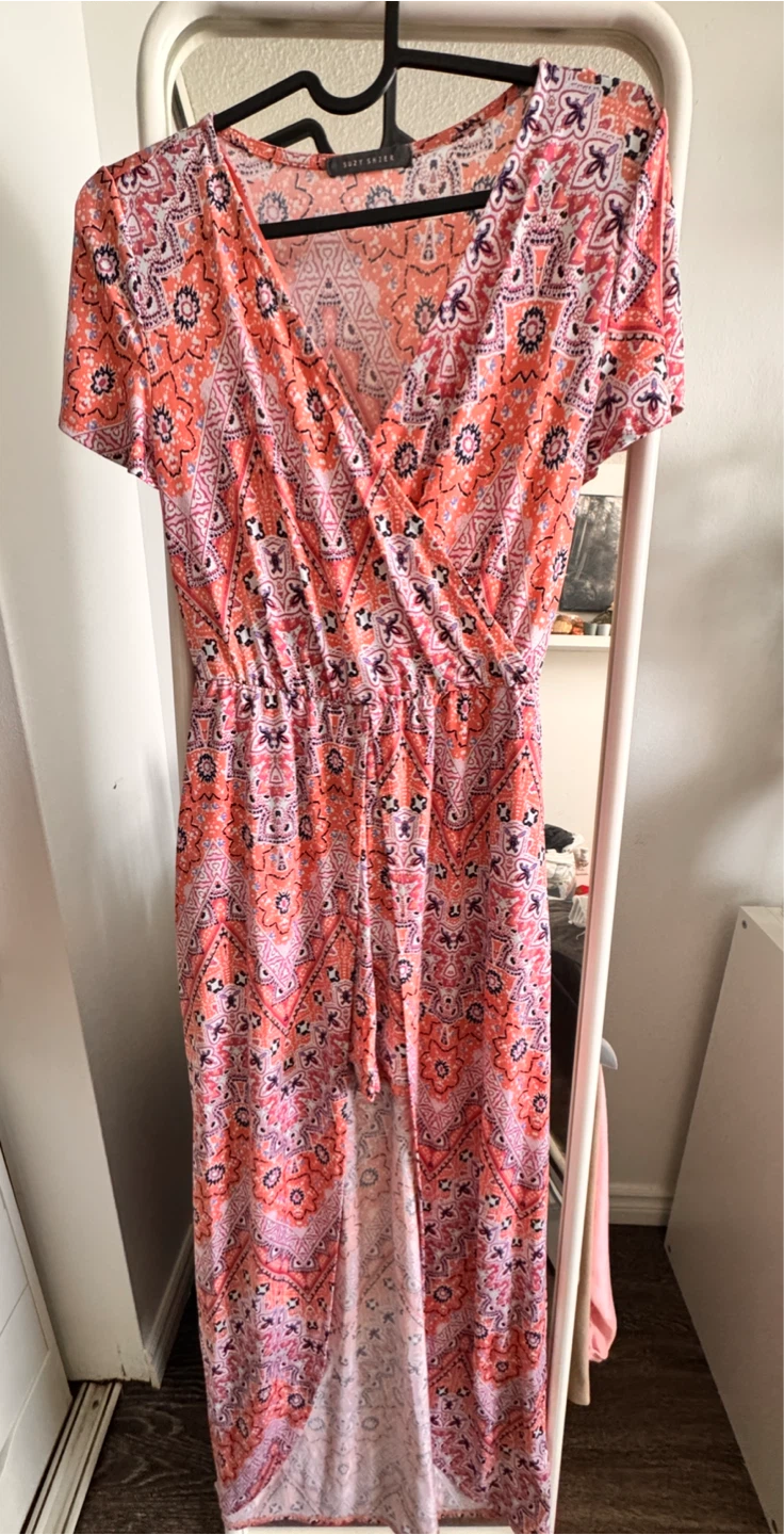 Suzy Shier Orange Patterned Maxi Dress XS