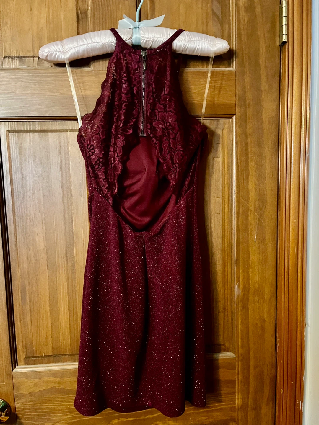 Burgundy Sparkle Halter Dress