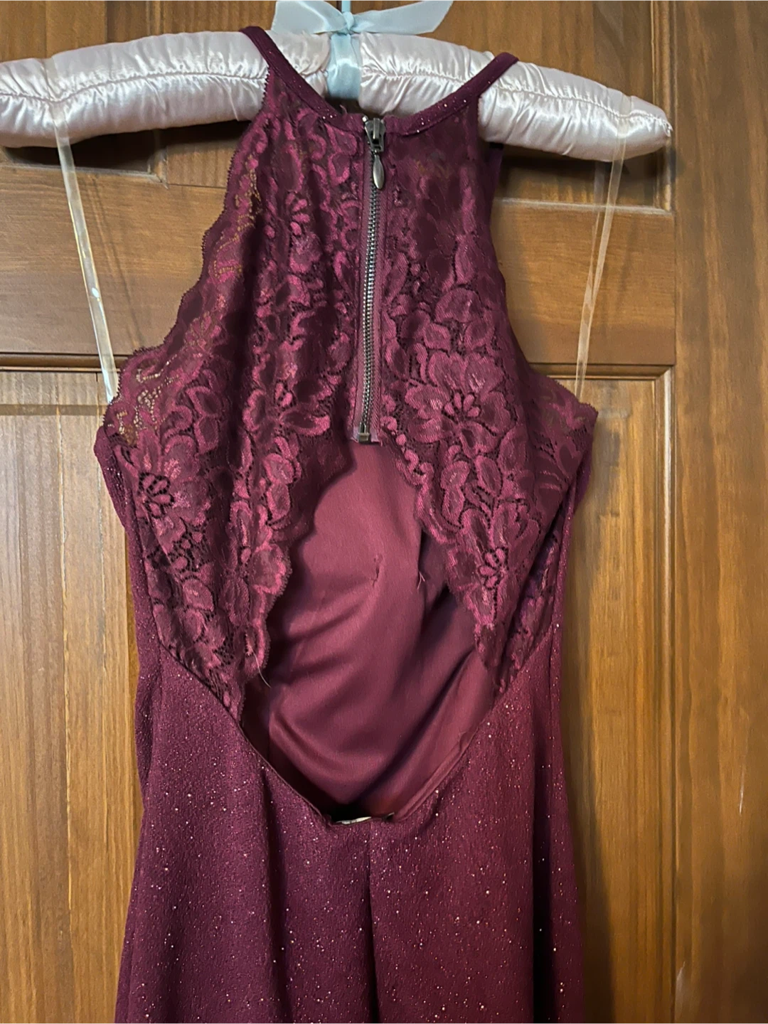 Burgundy Sparkle Halter Dress - photo 2