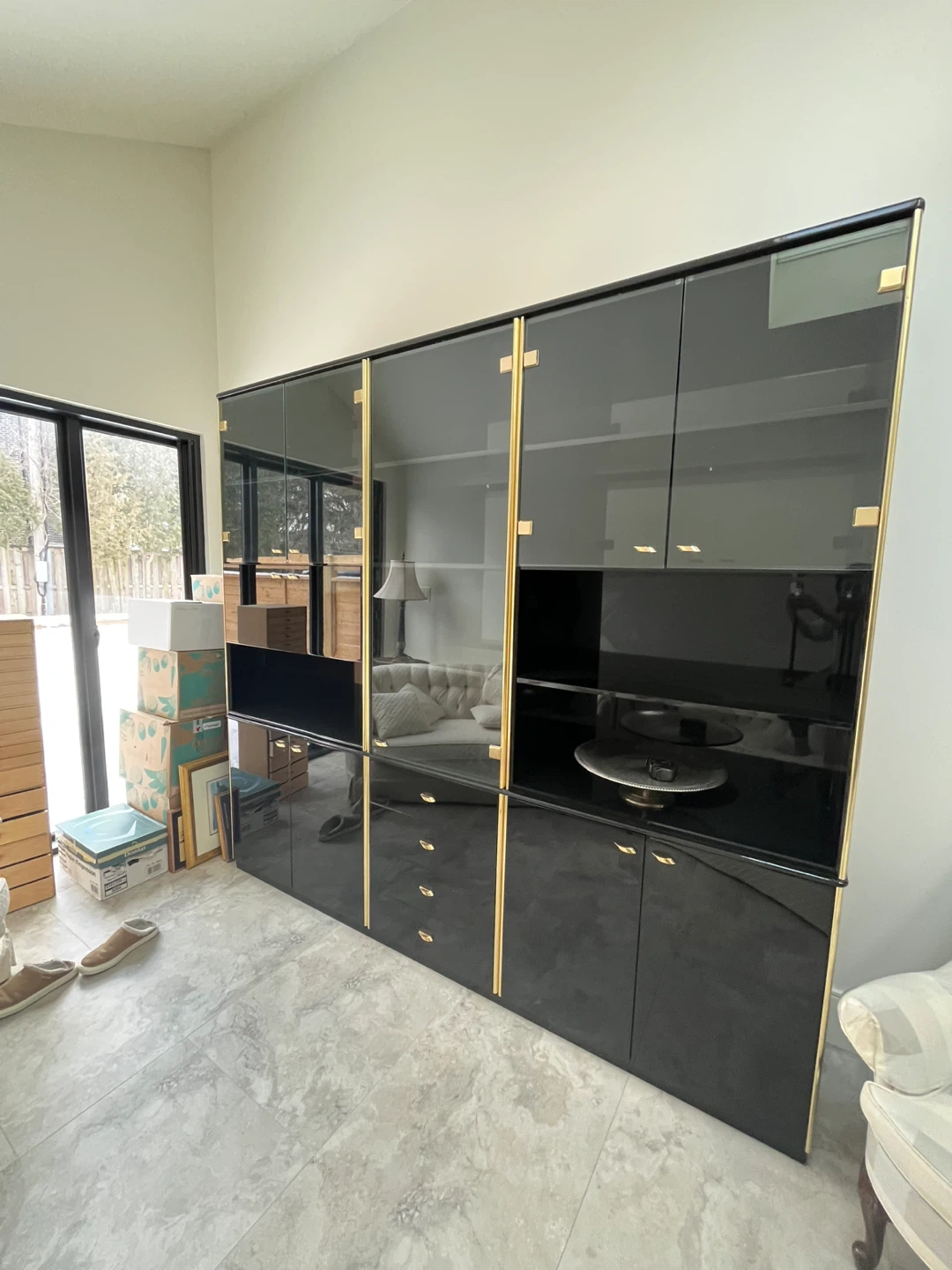 Black Lacquer and Gold Display Cabinet/Storage Unit