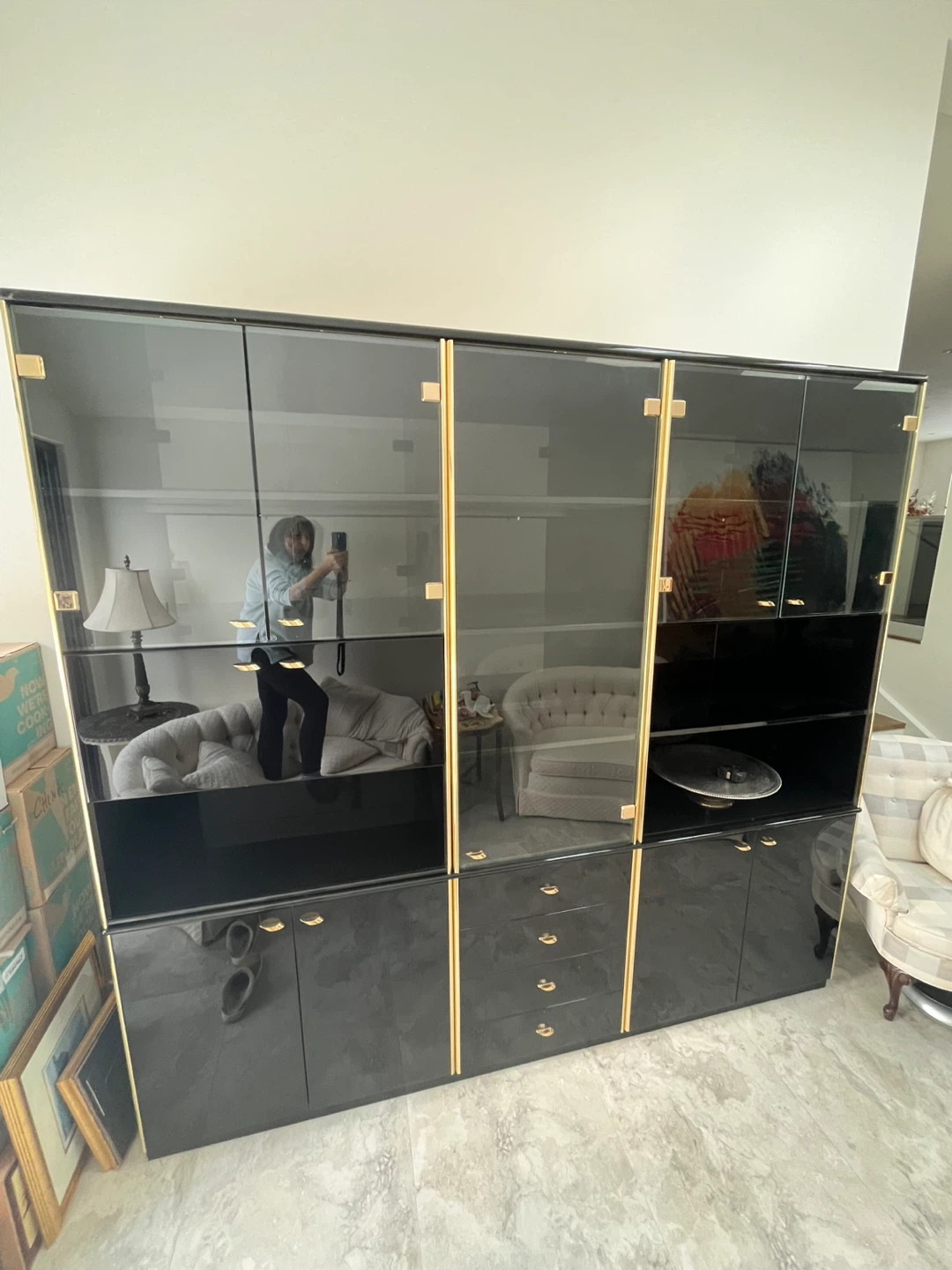 Black Lacquer and Gold Display Cabinet/Storage Unit - photo 2