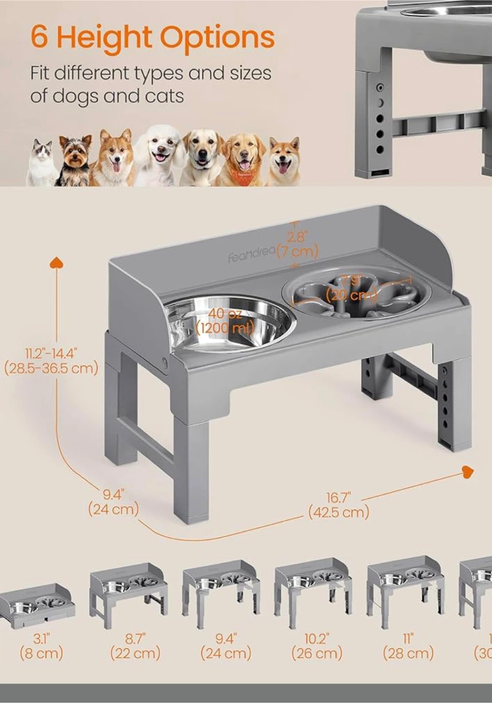 NIB Feandria Elevated Dog Bowls with 2 Stainless Steel Bowls - photo 2