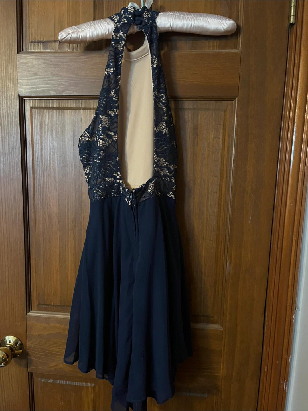 Navy Blue Lace Halter Dress