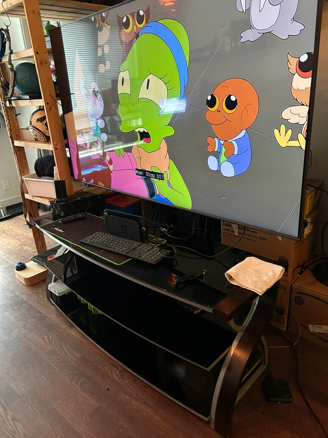 Black TV Stand with Glass Shelves - photo 4