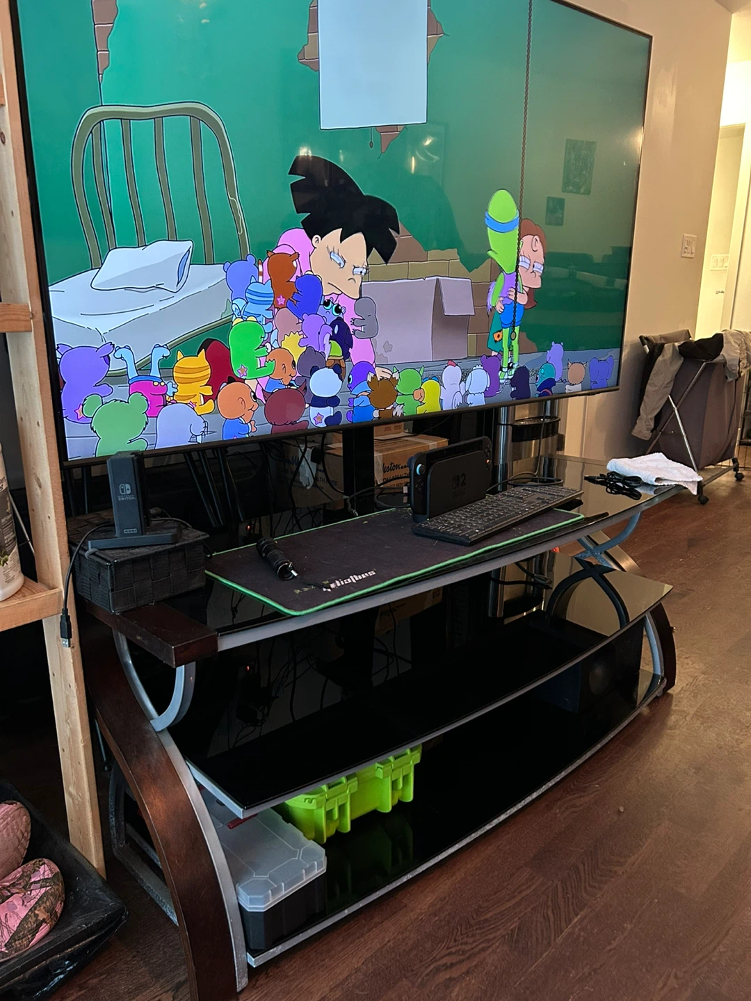 Black TV Stand with Glass Shelves - photo 5