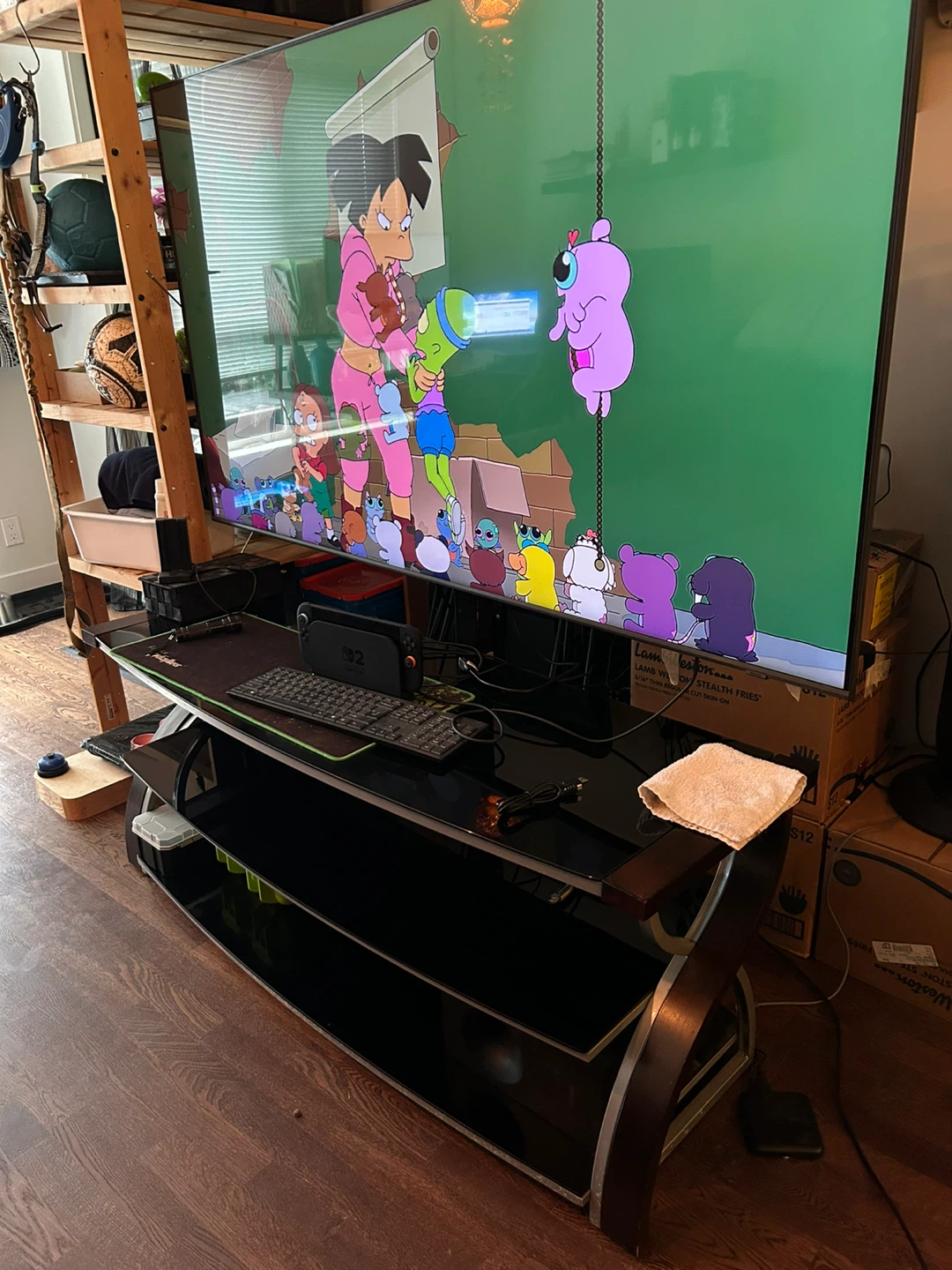 Black TV Stand with Glass Shelves - photo 3
