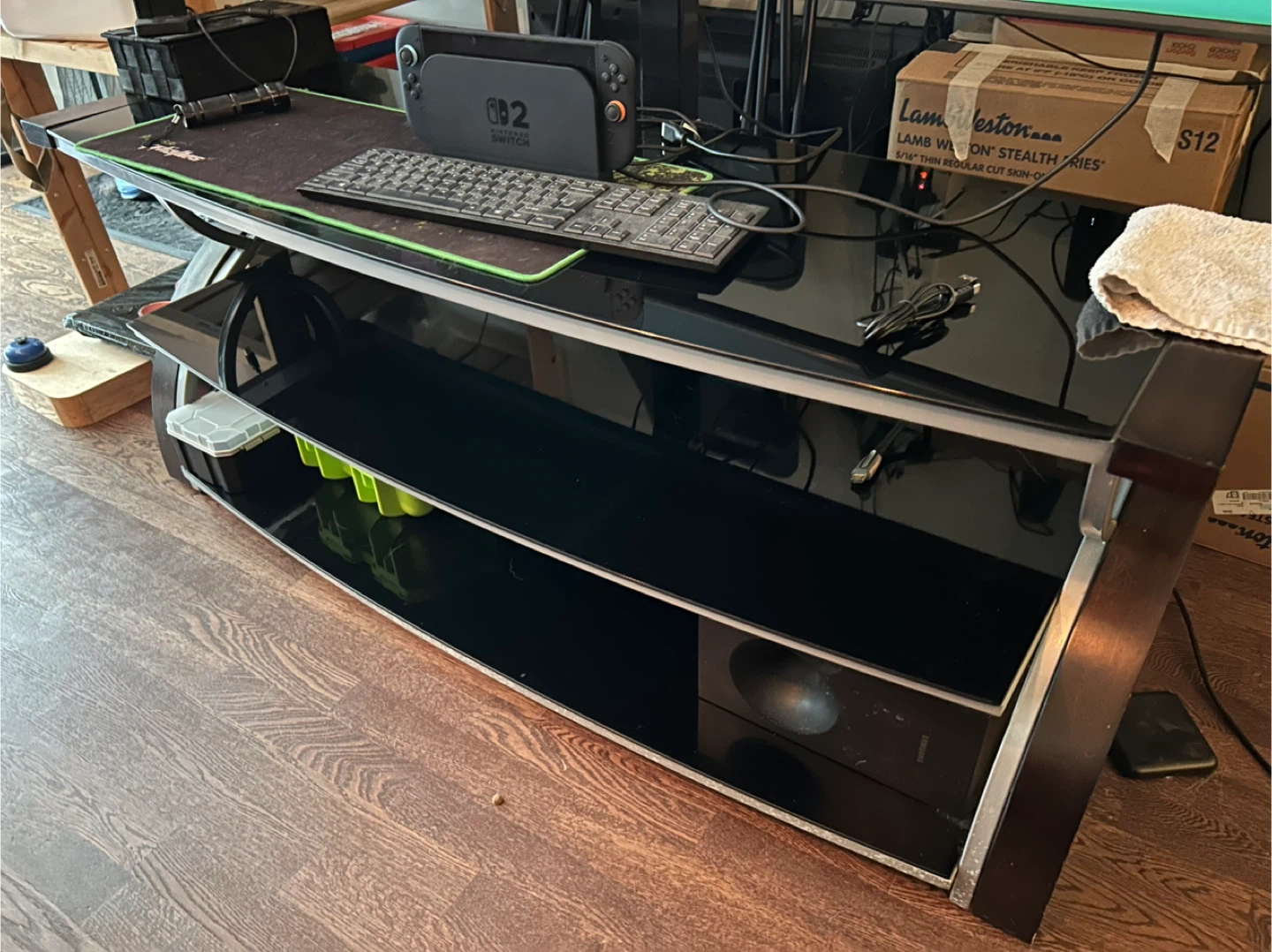 Black TV Stand with Glass Shelves - photo 2