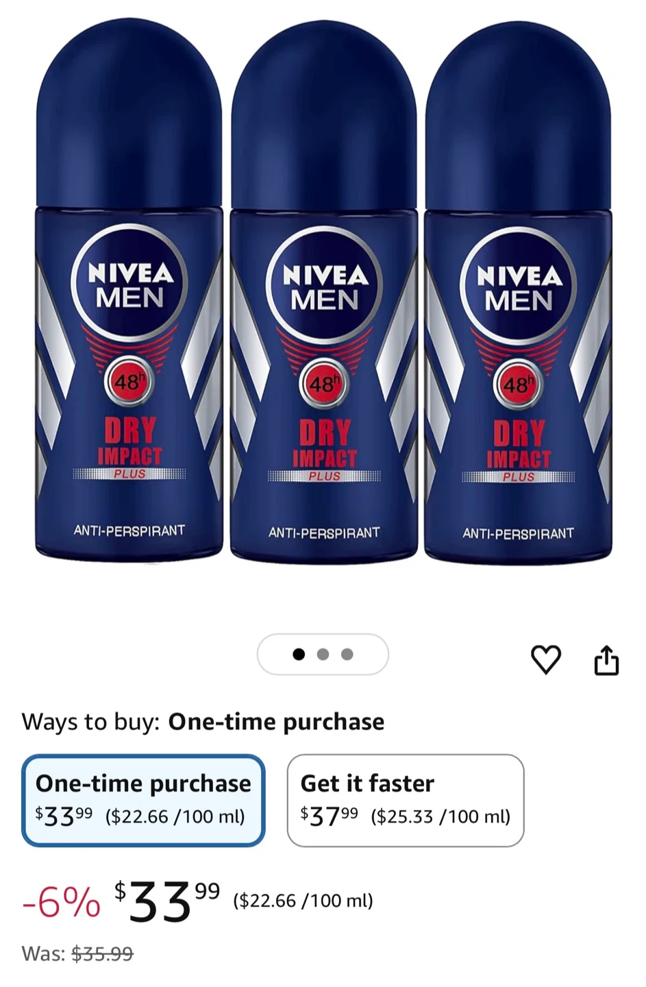 🌱 New NIVEA MEN Cool Kick, Extra Dry, Roll-On Deodorant (3 Pack) - photo 3