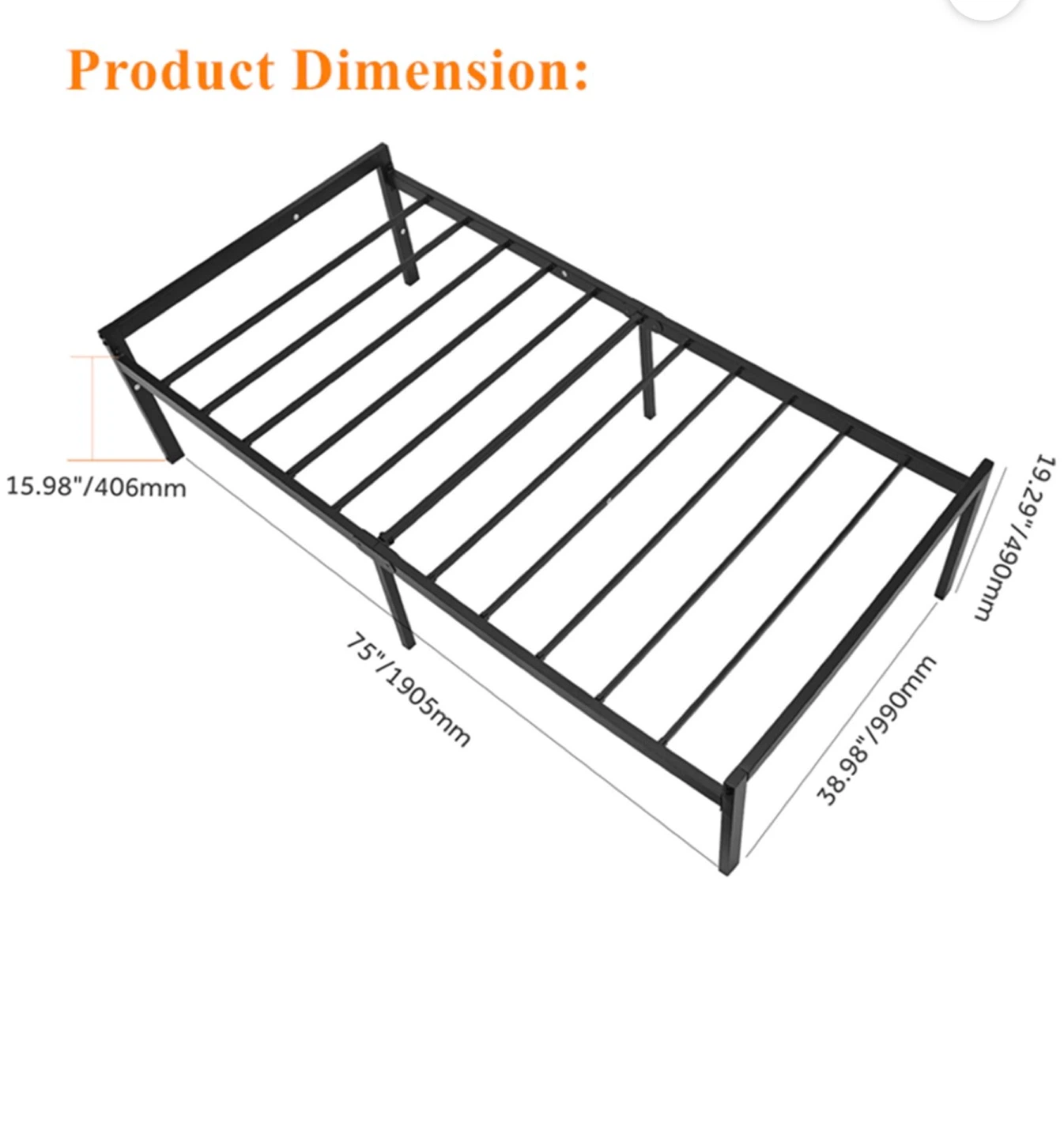 Black Metal Bed Frame and 2 mattress
