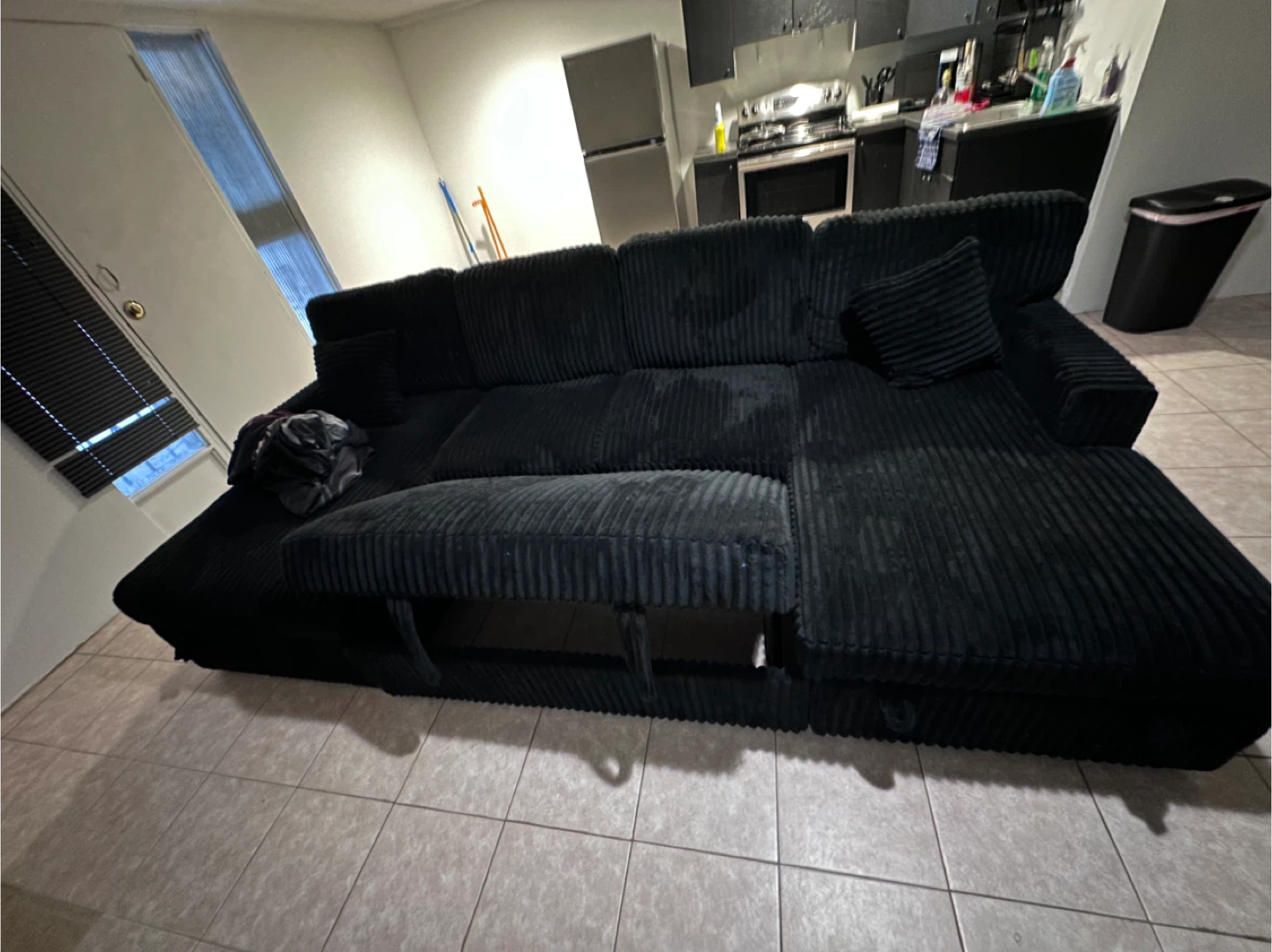 Black Corduroy Sectional Sofa - photo 4