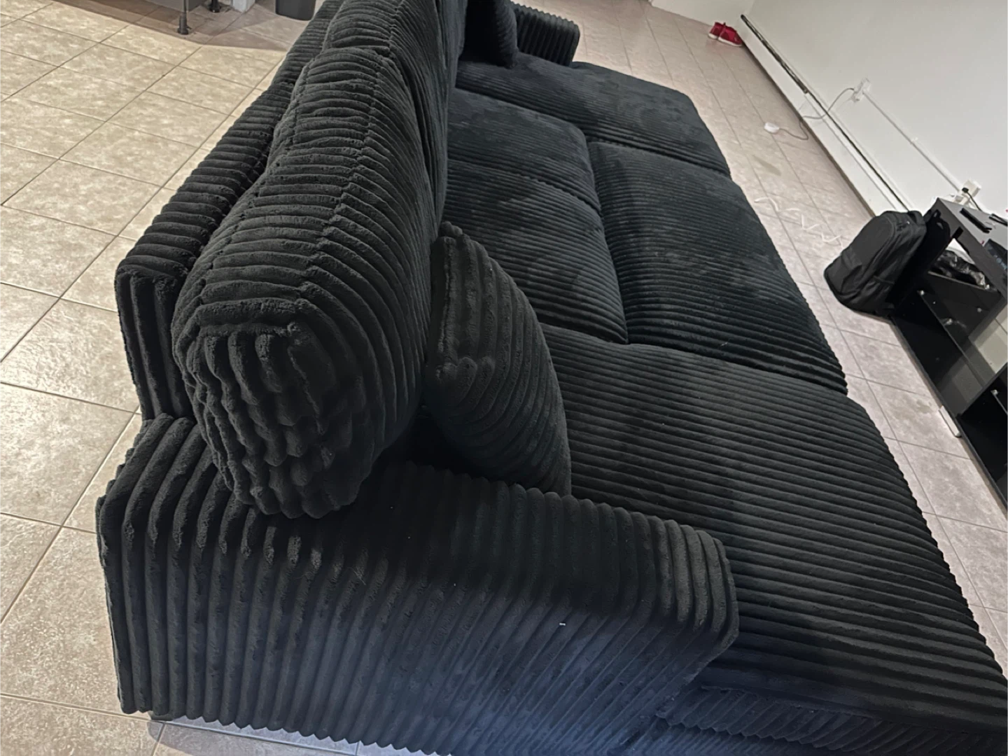 Black Corduroy Sectional Sofa - photo 5