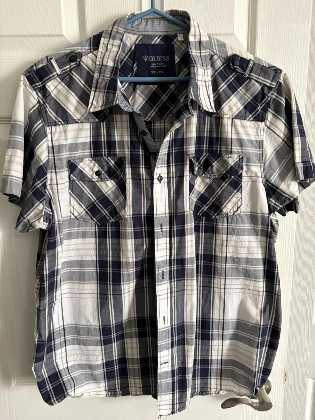 GUESS Short Sleeve Plaid Shirt XX-Large