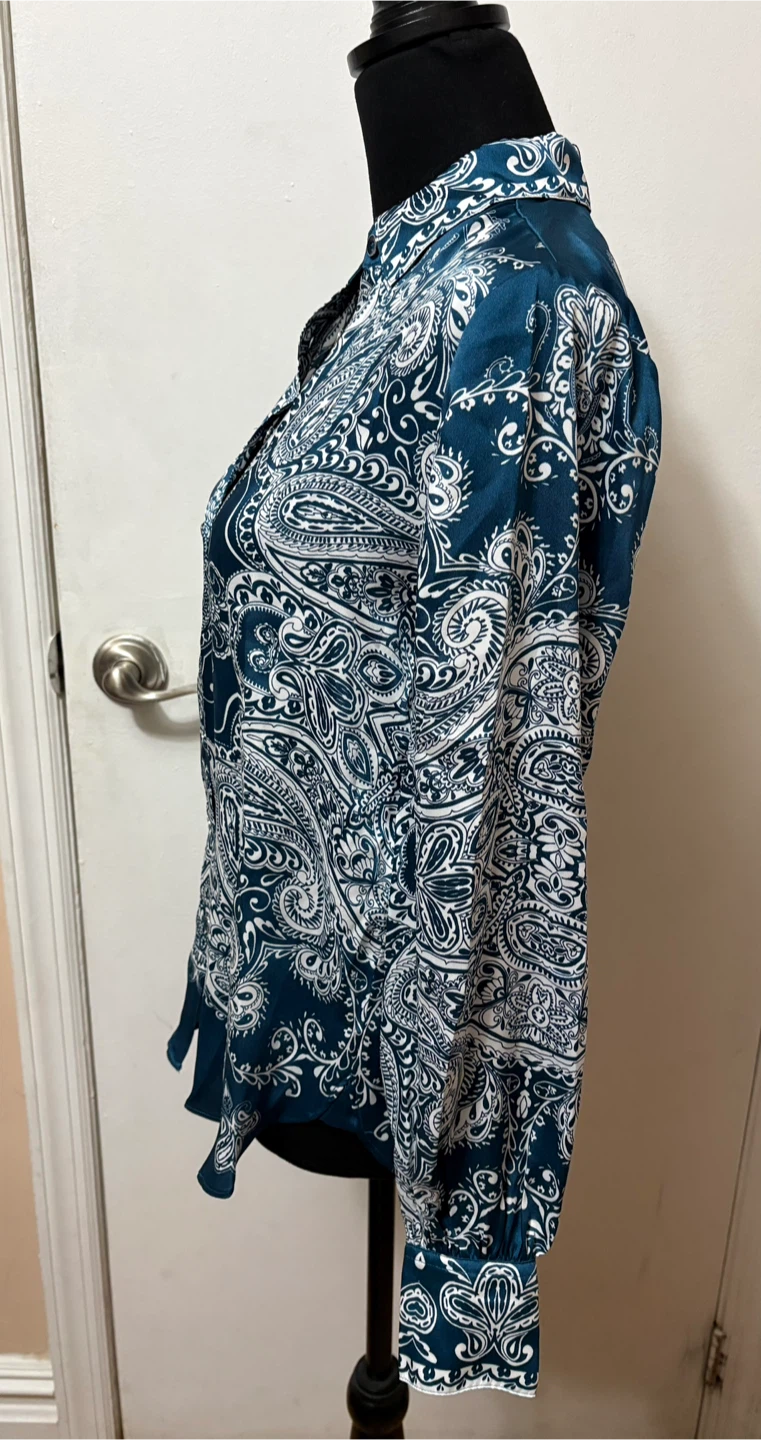 Chico's Teal & White Paisley Print Button-Up Shirt - photo 2