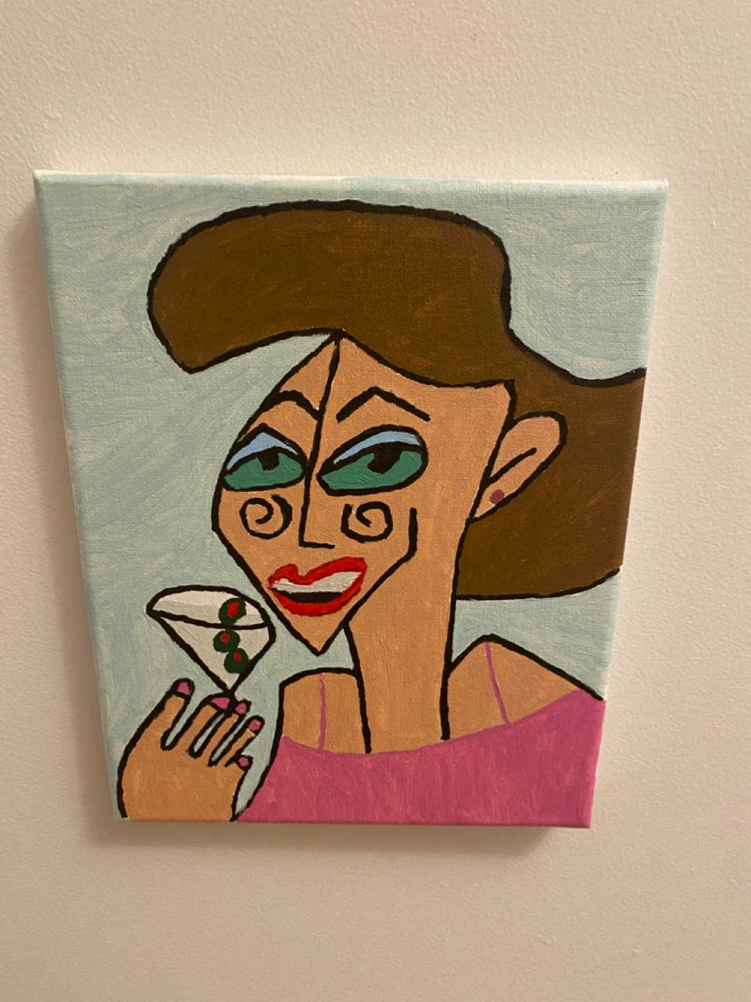 Canvas painting of a woman with a martini