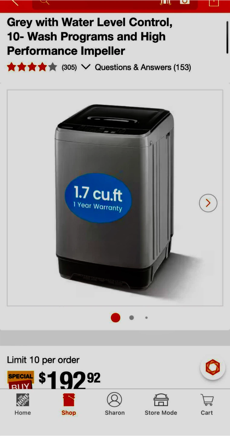 Grey Washing Machine with 10 Wash Programs