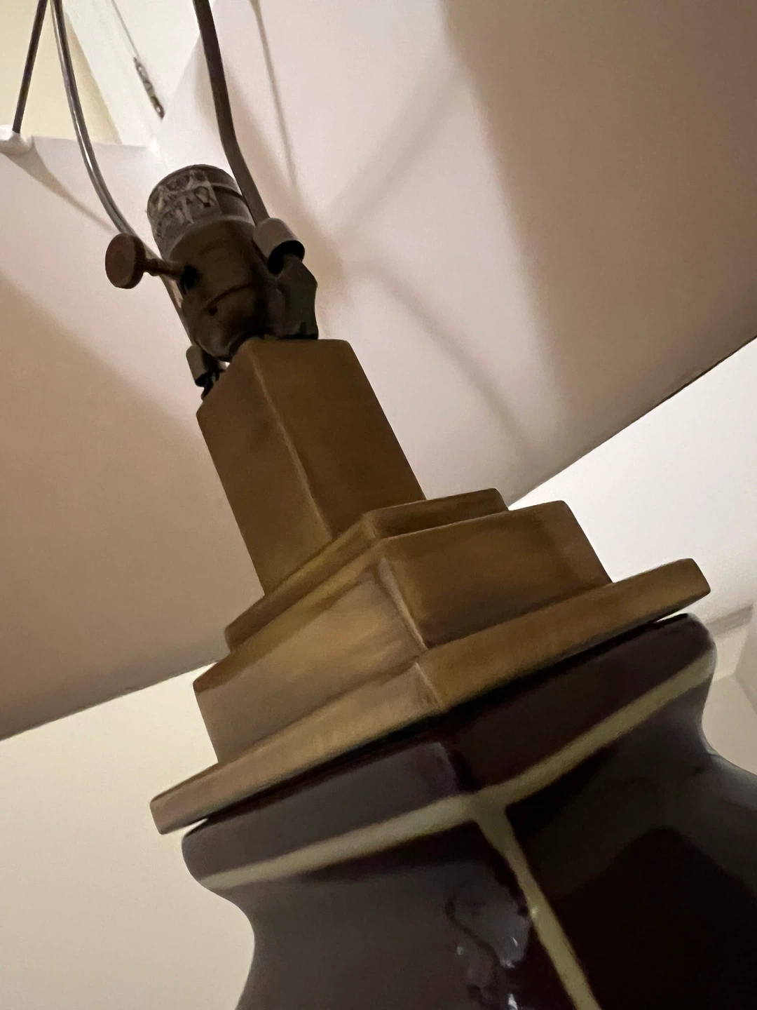 Brown Ceramic Table Lamp with Beige Shade - photo 2
