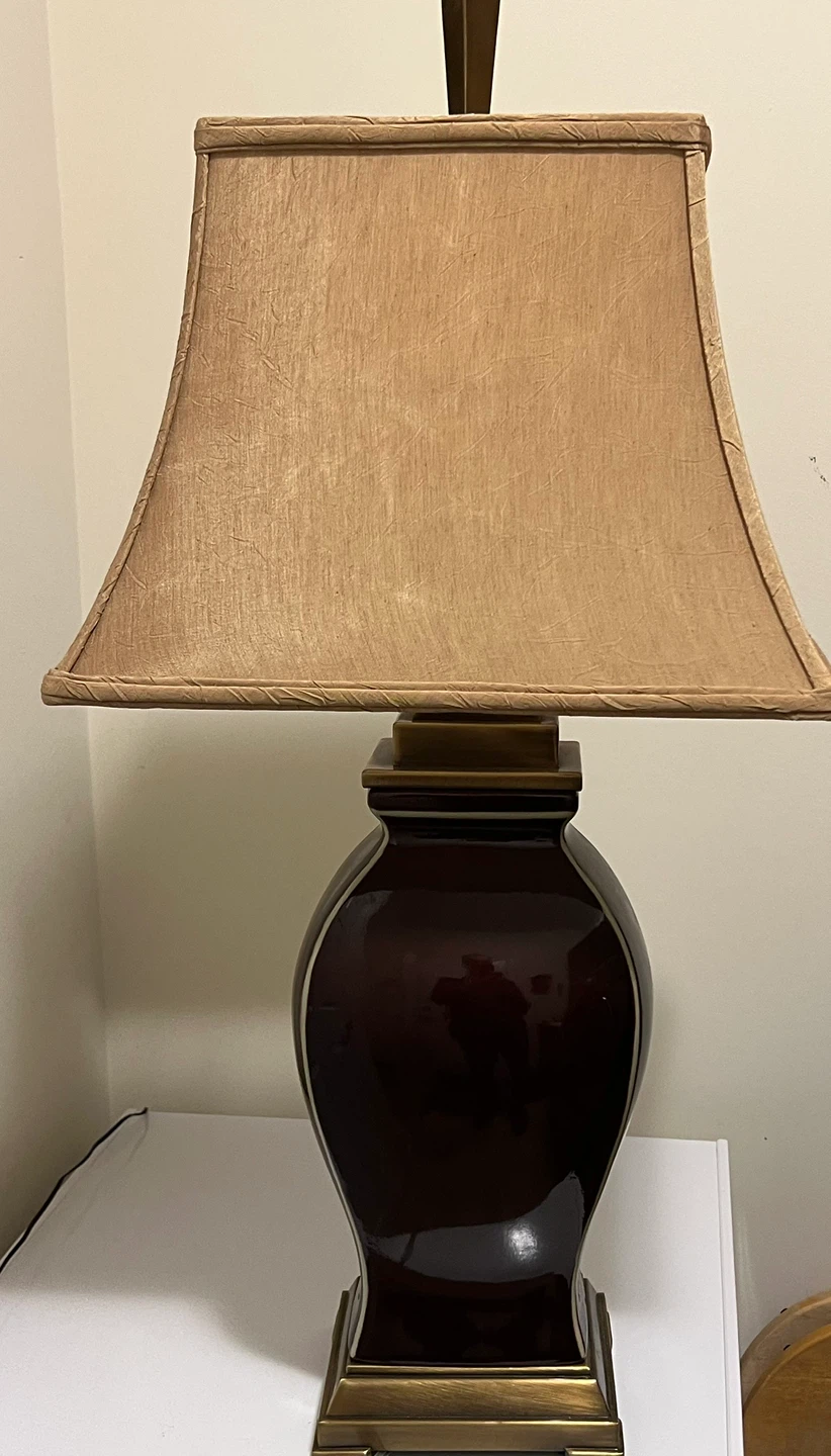 Brown Ceramic Table Lamp with Beige Shade
