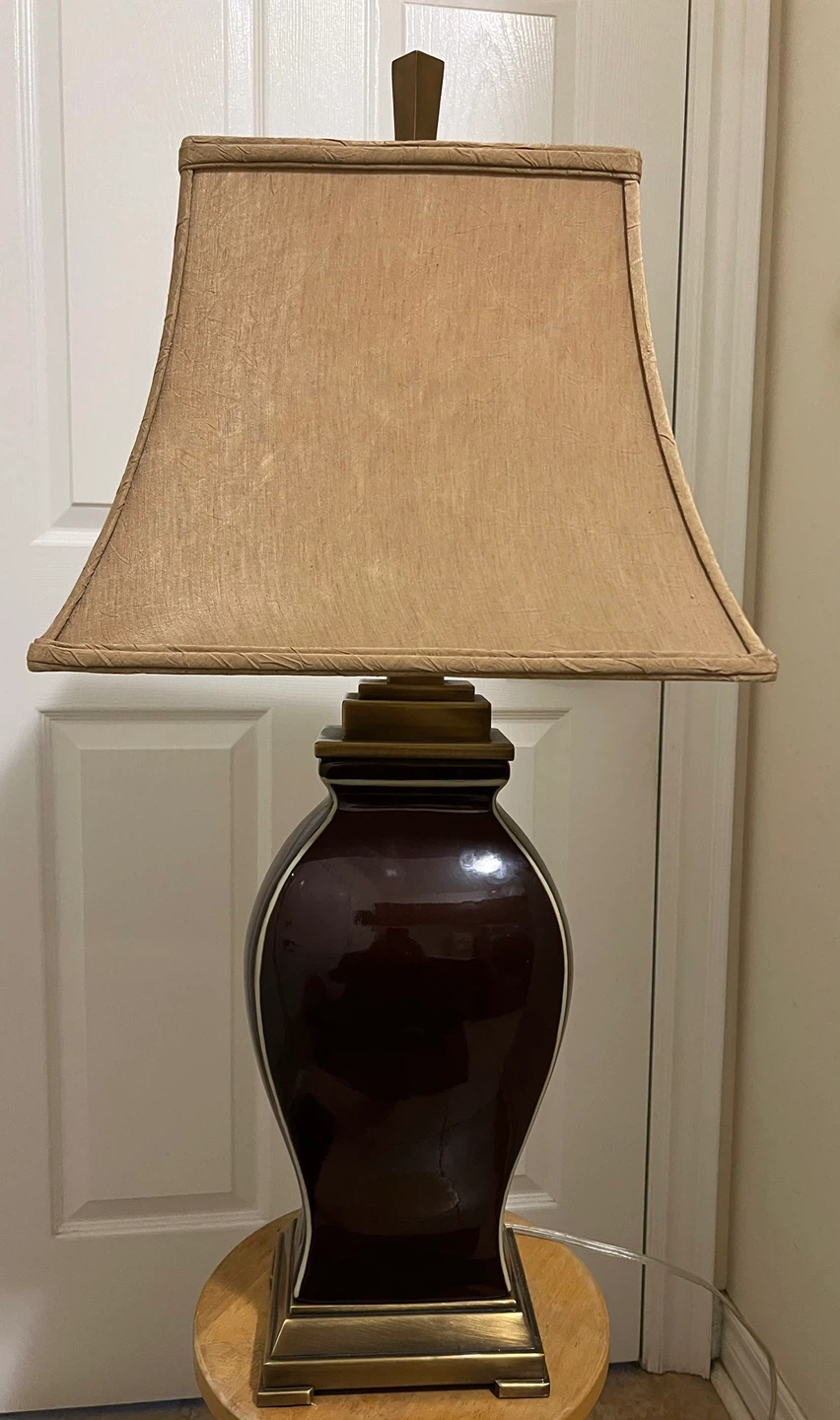 Brown Ceramic Table Lamp with Beige Shade - photo 3