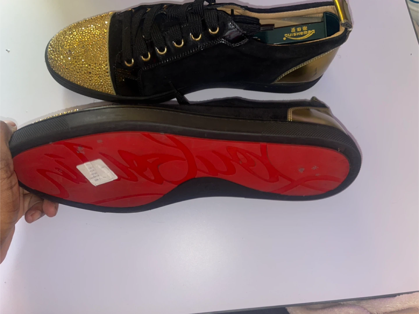 Christian Louboutin Black Suede Gold Studded Sneakers