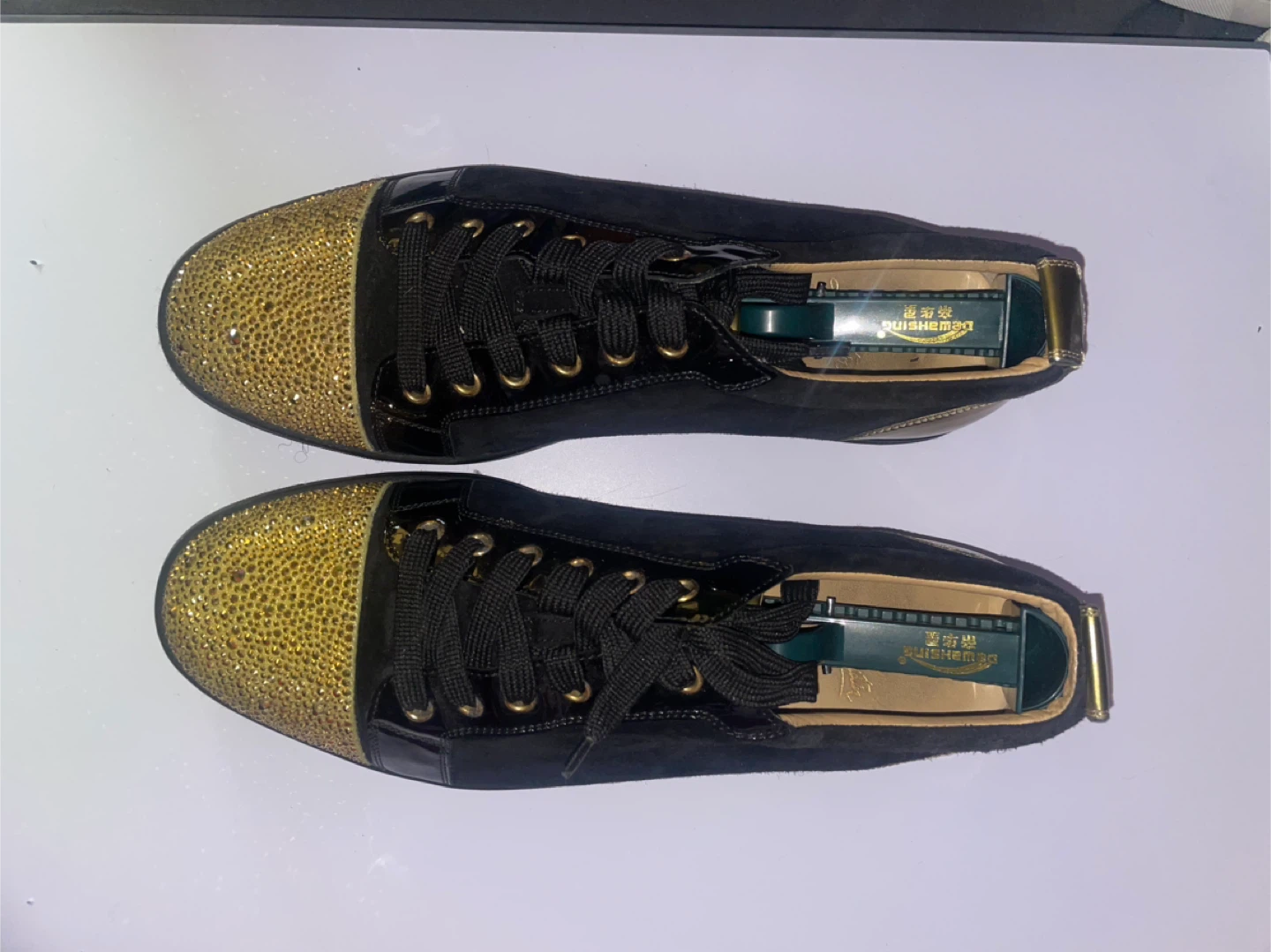 Christian Louboutin Black Suede Gold Studded Sneakers - photo 2